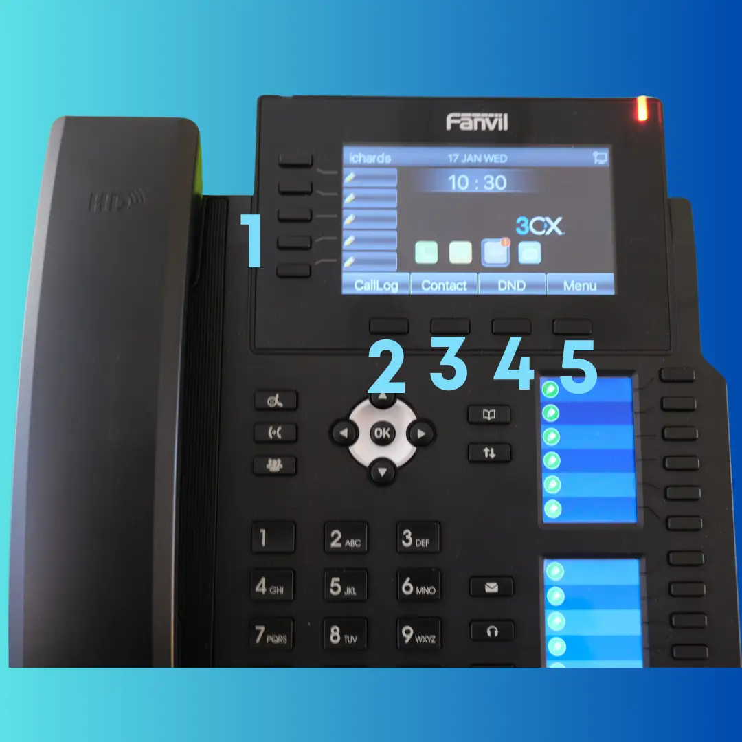 Fanvil menu buttons for accessing business phone features and settings