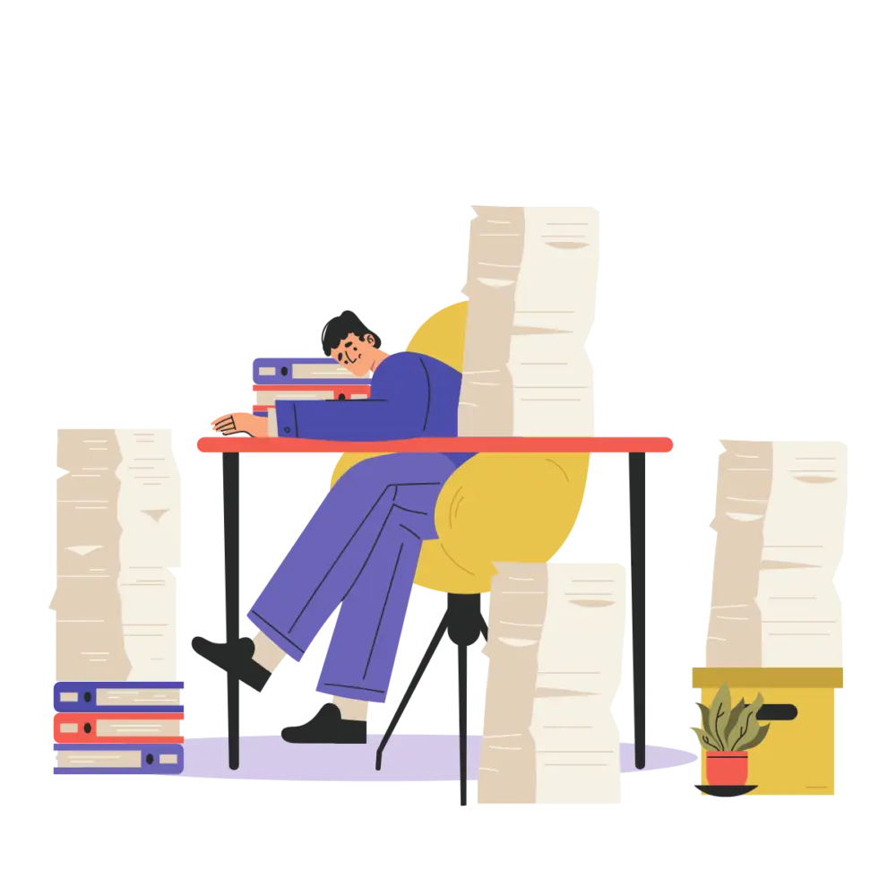 Employee managing a huge workload and multiple tasks under pressure