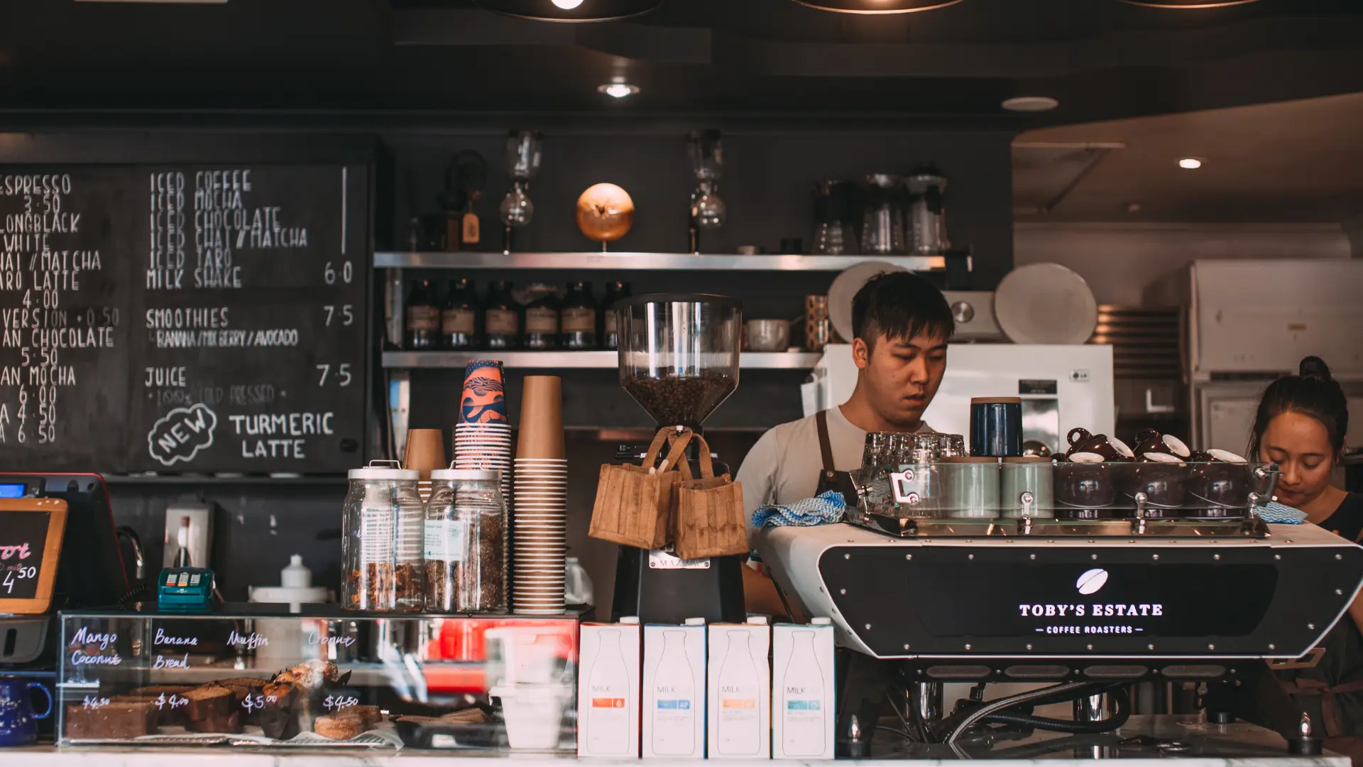 Modern coffee shop used for remote working