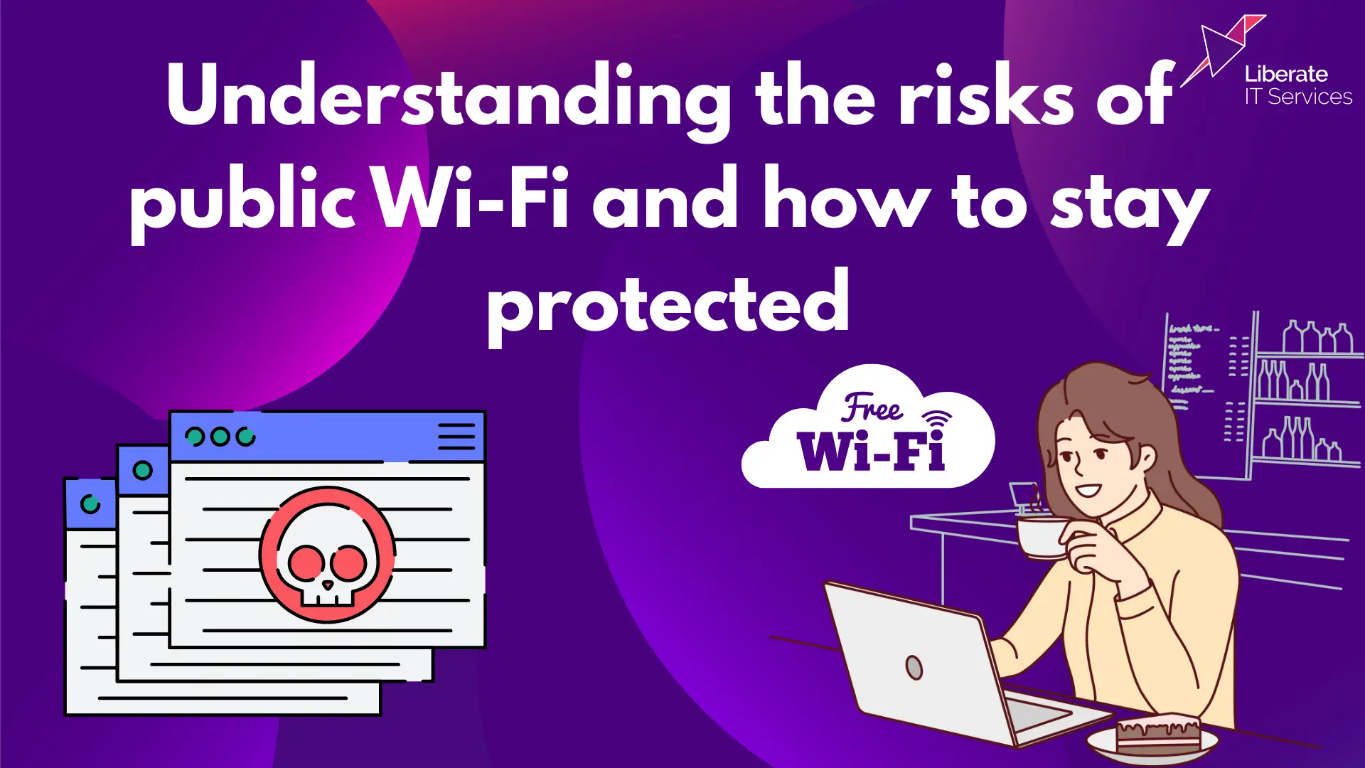 Person using public Wi‑Fi in a café, highlighting cybersecurity risks