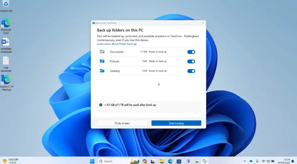 OneDrive folder backup feature