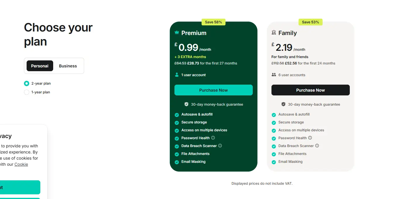 NordPass pricing plans for business and personal password management