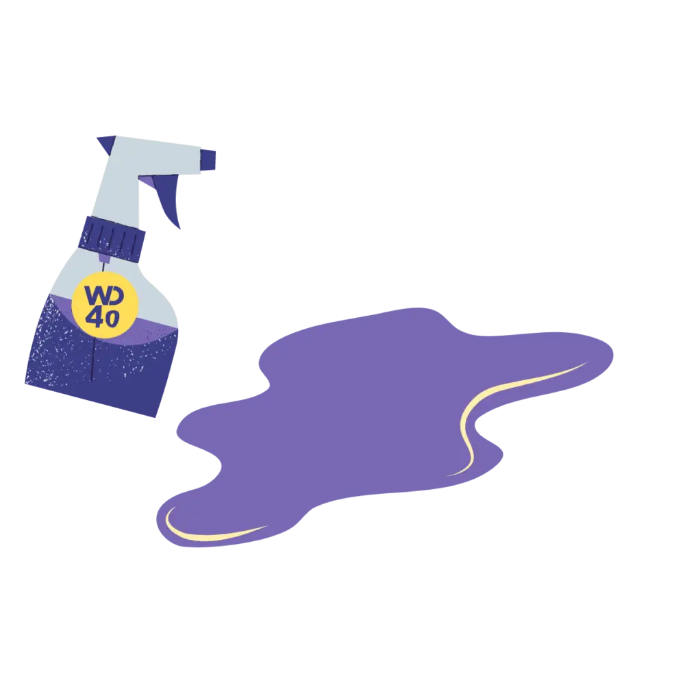 Spilled WD-40 spray creating a slippery surface and potential workplace hazard