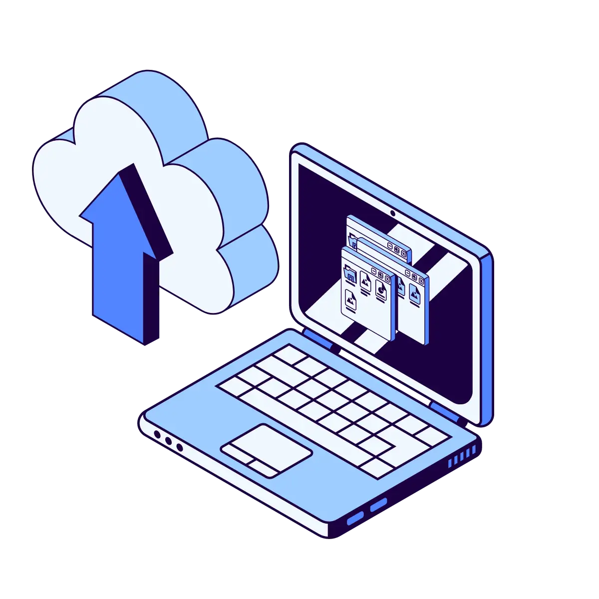 Laptop connected to cloud services for secure data access, storage and collaboration